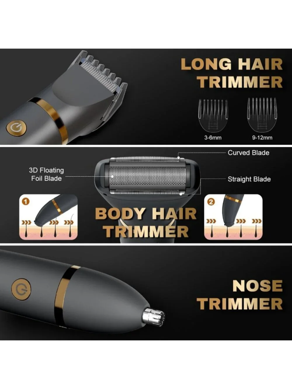 3-in-1 Body Hair Trimmer & Pubic Shaver, Waterproof Electric Razor with LED